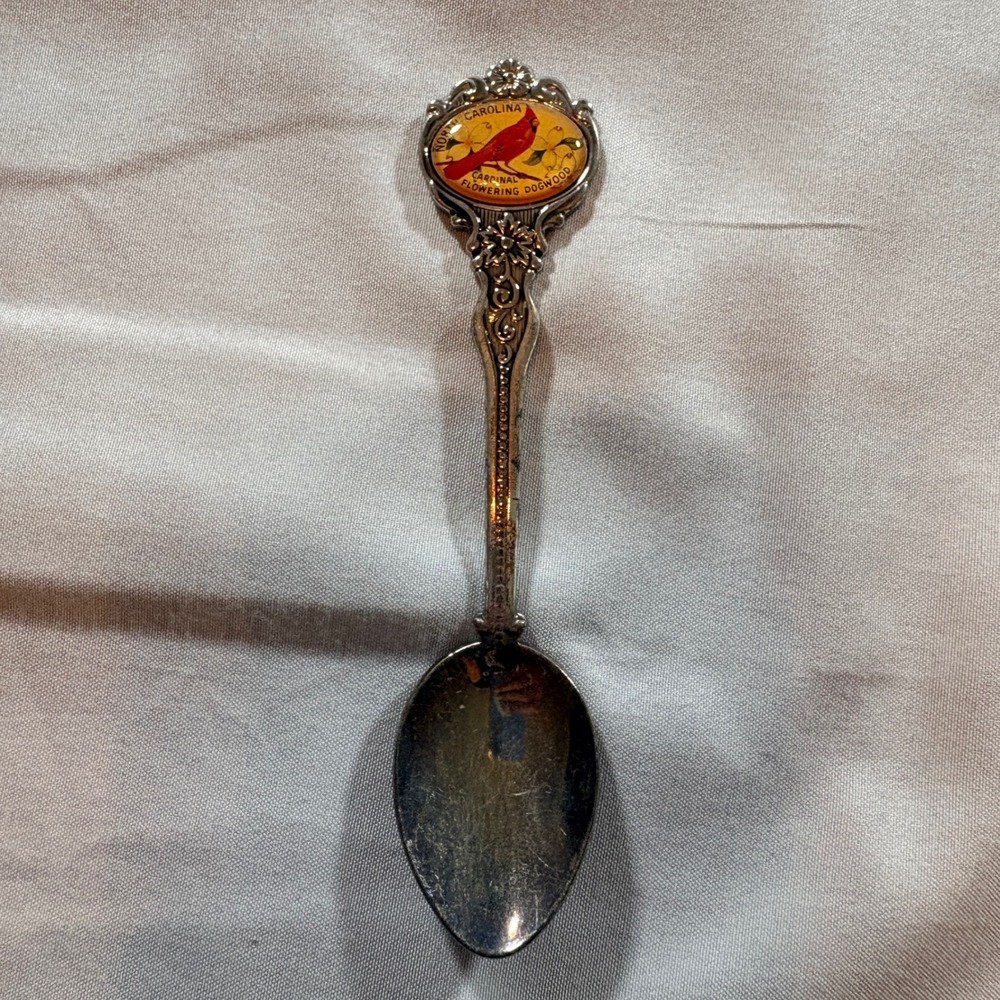 Celest North Carolina Souvenir Spoon Silver Plated Cardinal Dogwood Flower 4.5in